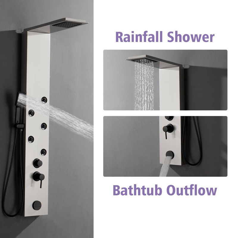 BWE Stainless Steel Shower Panel Tower System 5 Jets Multi-Function