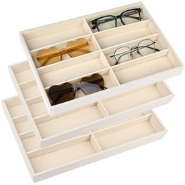 Yoiemivy 3 Pack Glasses Organizer Trays - 8 Grids Velvet Sunglass Trays Stackable Eyeglasses Organizer Storage Removable Internal Dividers Eyewear Watch Jewelry Organizer for Drawers