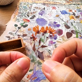 Floral Decals Stickers Set(120 PCS) PET Transparent Cute Resin Natural Flower Stickers for Scrapbooking Planner Journaling Wrapping DIY Crafts Cards Album Water Bottles Phone Cases Laptops