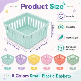 gisgfim 12 Pack Small Plastic Baskets for Organizing Classroom Storage Basket Mini Crayon Storage Bins Container Box Bins for School Teacher Supplies Desk Home Office 5.3" L X 5.3" W X 2.4" H (Pastel)