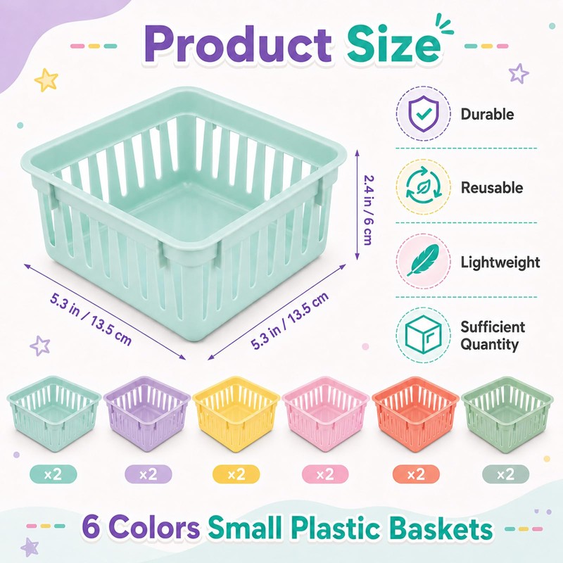gisgfim 12 Pack Small Plastic Baskets for Organizing Classroom Storage
