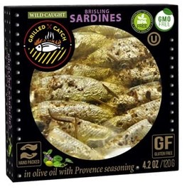 Grilled Catch Wild Caught Brisling Sardines in olive oil with Provence Seasoning, 4.2 Ounce (Pack of 5)