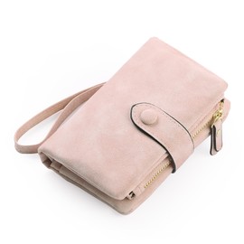 FALAN MULE Women's Purse with RFID Protection, Women's Small PU Leather, Wallet with 16 Card Slots, Wallet with Zip Chain and Lanyard, pink, Minimalist