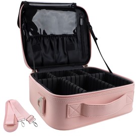 Oewoer Makeup Case Travel Makeup Bag Organizer 10.2 Inches Travel Makeup Train Case Cosmetic Brush Portable Artist Storage Bag with Adjustable Dividers and Shoulder Strap for Makeup Accessories