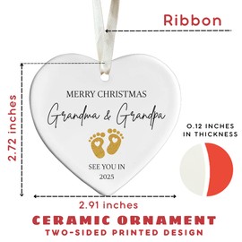 First Time Grandma Gifts, Grandpa Gifts - Grandma Grandpa to Be Ornament - Pregnancy Announcement Gifts for Family, Grandparents, Grandma, Grandpa - Ceramic Christmas Expecting Baby Ornament 2025