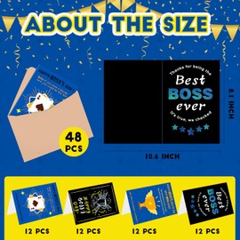 Tenceur 48 Pcs Boss Day Card in Bulk with Kraft Envelopes 5.3 x 8 Inches Funny Leaders Day Gifts Card Meaningful Gifts for Boss Appreciation Greeting Cards