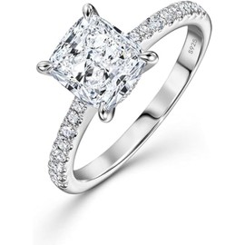 Engagement Promise Diamond Rings for Women - 1.5 Carat D Color VVS1 Princess Cut Crushed Ice Diamond, S925 Sterling Silver Rings 18K Gold Plated Women's Wedding Rings Promise Ring for Her, Ideal Gift