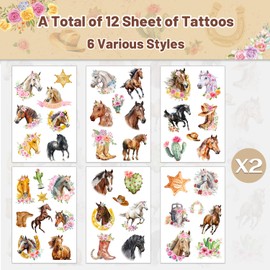 Horse Cowgirl Temporary Tattoos, Horse Party Favors Tattoos Stickers for Cowgirl Birthday Party Decorations Supplies Gifts for Kids Girls