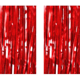 Red Backdrop Streamers AILEXI 2 Pack 1 m x 2 m Metallic Tinsel Foil Fringe Curtains for Photo Booth Party Decor