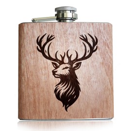 Wooden Hip Flask with Deer Engraving Accessories Hunting Hip Flask Hunter Gifts for Men Engraved with Deer
