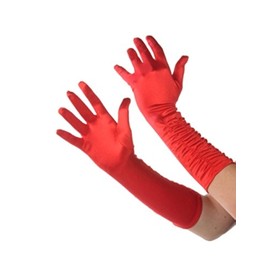 Ladies Dress Up Long Ruffled Gloves Ladies - Red