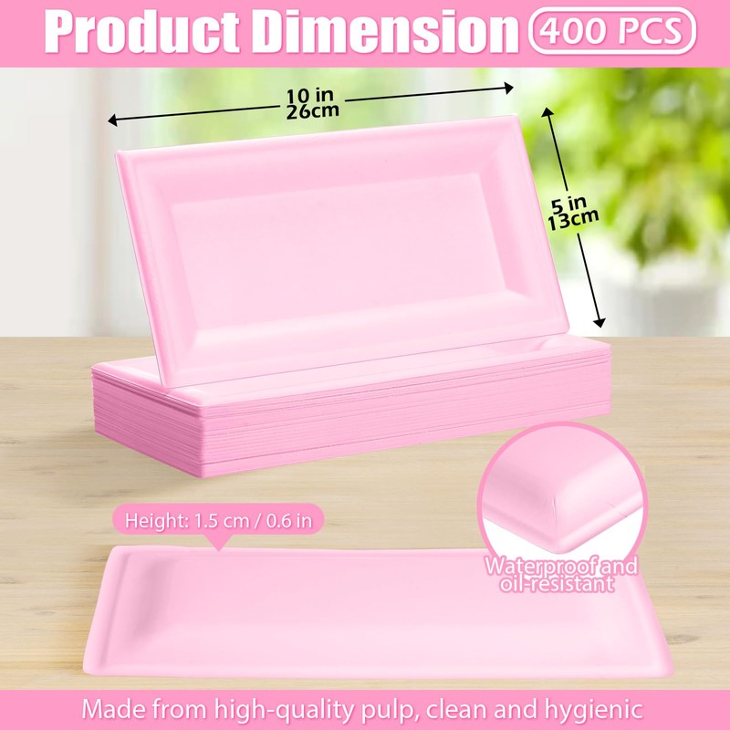 Pink 400 Pcs Small Rectangle Disposable Paper Plates
