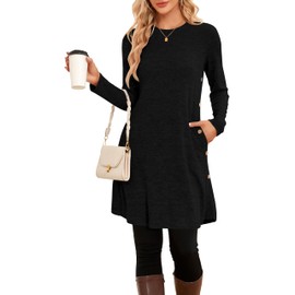 Narrame Winter Sweater Dress for Women, Long Sleeve, Casual, Side Buttons, Sweater Tunic with Pockets, black