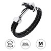 MENDOZZA Men's Anchor Bracelet Leather Stainless Steel Black Silver, Leather