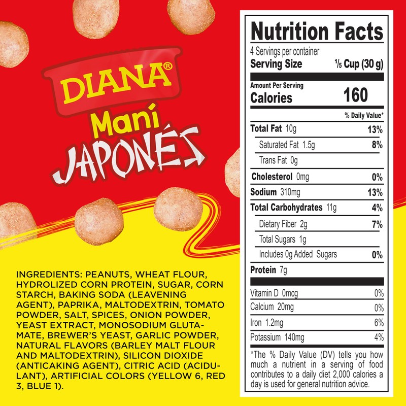 Diana Maní Japonés Japanese-Style Seasoned Roasted Peanuts, 4.3 Oz (Pack