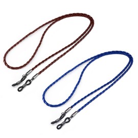 SLAXJNE Pack of 2 Glasses Rope, Sunglasses Lanyard, Fashionable and Simple Glasses Rope, Glasses Accessories, PU Leather Glasses Lanyard, Woven Glasses Lanyard, Glasses Necklace, dark brown