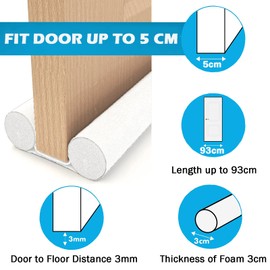 93cm Double Draught Excluder, Free to Cut, HASA zone Draught Excluder for Door with Waterproof Oxford Fabric, Insulating Bottom for Indoor and Outdoor Use, White