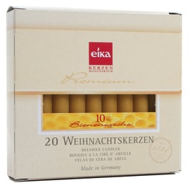 Eika Box of 20 Finest Beeswax Tree Candles Honey Yellow 10% Beeswax Made in Germany These are NO Ear Candles!
