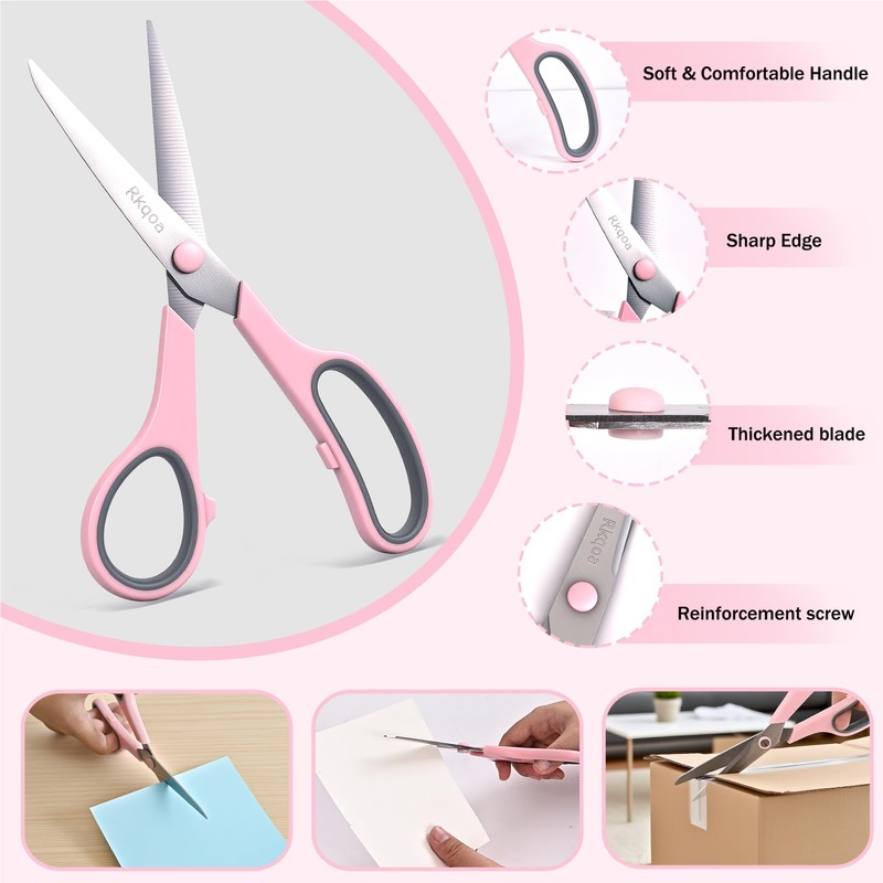 Scissors, Rkqoa 8" Scissors All Purpose 6 Pack - Comfort-Grip