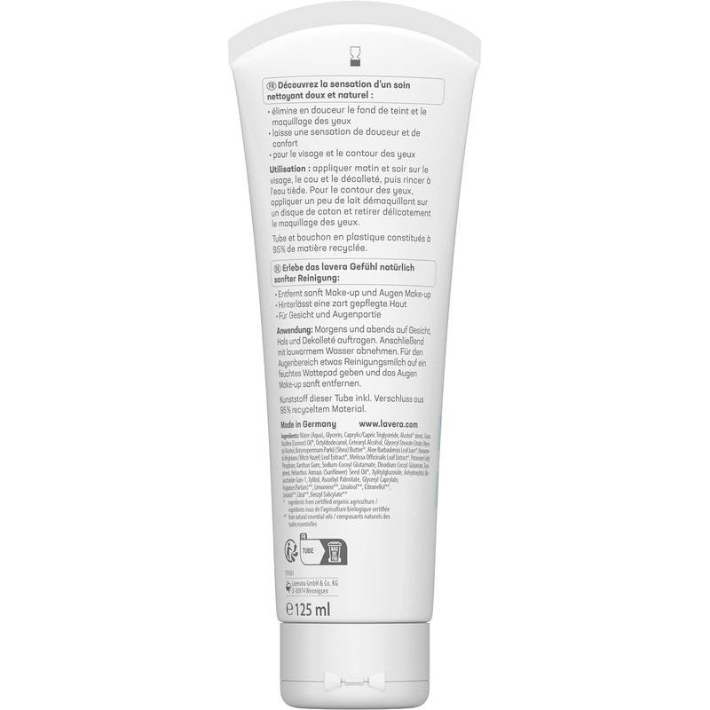 LAVERA Basis Sensitiv Cleansing Milk Organic Plant Ingredients 100% Natural
