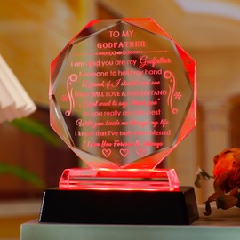 YWHL Godfather Gift for Men Engraved Crystal Keepsakes with LED Base for Fathers Day Christmas Thanksgiving Presents Birthday Gifts for Godfather from Godchild