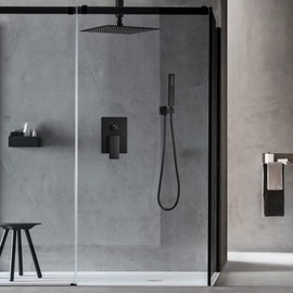 JingGang 10 Inch Ceiling Mounted Shower System Rain Mixer Shower Combo Set Rainfall Shower Head System Matte Black Shower Faucet Rough-in Valve Body and Trim Included