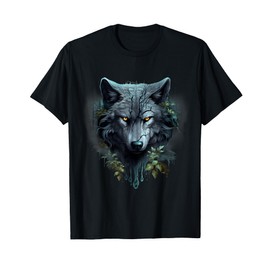 Wolf Wildlife Nature Artwork Motif Animal Lovers Portrait T-Shirt, black