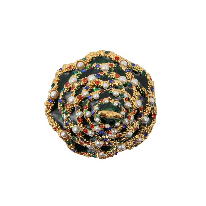 QIFU Hand Painted Green Christmas Tree Crystal Enamel Trinket Box