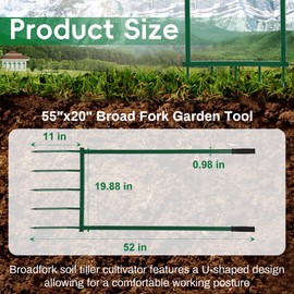 5 Tines Heavy Duty Broad Fork, 55"*20" in Broad Fork for Gardening– Heavy-Duty Hand Tiller for Digging, Cultivating & Aerating Clay Soil, Ergonomic U-Shaped Design for Comfortable Gardening & Farming