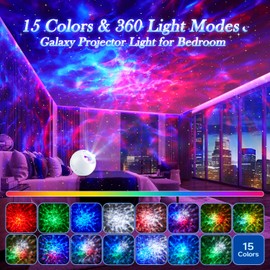 One Fire Sternenhimmel Projektor Kinder, 15 Lichtfarben+15 Musik+Bluetooth Projektor Galaxy Projector, Fernsteuerung+4 Zeitgeber Nachtlicht Sternenhimmel Projektor Erwachsene, Sternenprojektor, Zimmer Deko