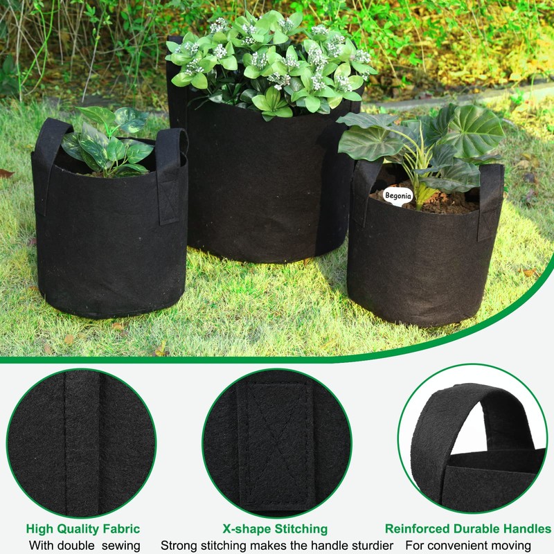 JERIA 12-Pack 20 Gallon, Vegetable/Flower/Plant Grow Bags, Aeration Fabric Pots