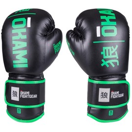 OKAMI Boxing Gloves Black Rumble Black/Green (12 oz)
