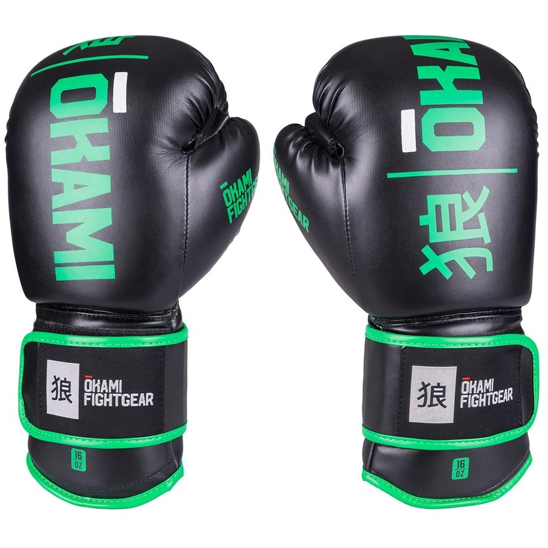 OKAMI Boxing Gloves Black Rumble Black/Green (12 oz)