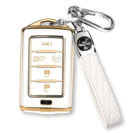 MILD EAST for Jeep Key Fob Cover with Keychain, Car Key Case Shell Protection 5 Buttons, Fit for Jeep | Grand Cherokee | Wagoneer | Grand Cherokee L | 2021 2022 2023 | Soft TPU Accessories, White