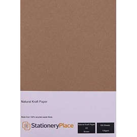 Stationery Place Natural Eco Recycled Brown Kraft Paper A5 130GSM 100 Sheet Pack