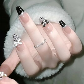 Nail Tip, False Nails, Stylish, Black, 24 Pieces, Long Nail Tip, Glitter, Stylish, Mine-based, Korea, Mass Produced Type, Popular Nail Tip, Fake Nails, Handmade, Nail Art, DIY Nails, Unique, Adult