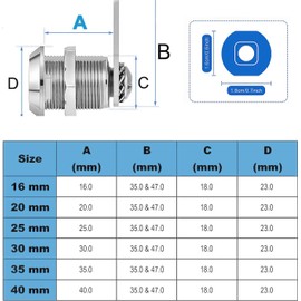ZiYuya Mailbox Lock with Key Different, Cabinet Lock Letter Box Lock Cupboard Lock Draw Lock Cam Lock Dresser Lock Locker for Door Furniture (35mm)