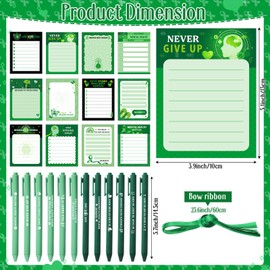 Marspark 36 Sets Mental Health Sticky Notes with Pen and Ribbon Green Ribbon Awareness Sticky Notepad Set Green Mental Health Awareness Items Gifts for Office Home Classroom Party Supplies Decor