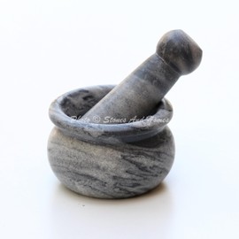 Stones And Homes Indian Grey Mortar and Pestle Set 3 Inch Marble Herbs Spices Stone Grinder for Home and Kitchen Small Bowl Polished Decorative Round Spices Masher Stone Grinder - (7.6x4.8x3.2 cm)