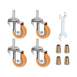 PATIKIL 1.5 Inch Swivel Caster Set of 4 Trolley Stem Casters 5/16" Diameter Stem Threaded Wheels Total Load Capacity 165Lbs with Nut Wrench for Shopping Cart Furniture, Orange