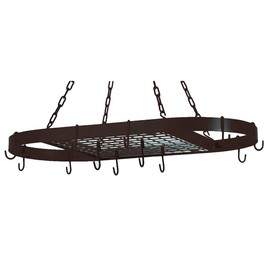 Old Dutch International Oval Bronze Hanging Pot Rack, 12 Hooks + 19.5" Chain (1.8" thick) 33" x 17¼" x 1¾"