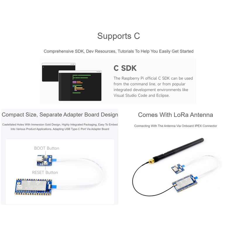 LoRa Development Board Kit Based on Raspberry Pi RP2040 Microcontroller