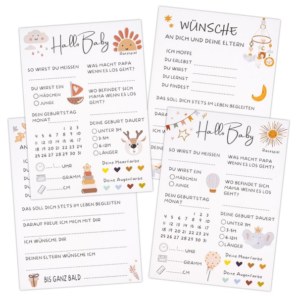 Baby Shower Guessing Game Cards - 20 Baby Shower Games