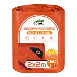 Covall Tarpaulin 2 x 2 m Heavy Duty 160 g/m² with Eyelets Waterproof Fabric Tarpaulin Groundsheet Protective Cover Building Sandpit Pool Rectangular Roof Car Truck Tent Garden (Orange)