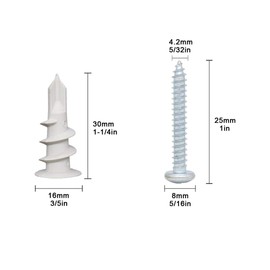 Self Drilling Drywall Plastic Anchors with Screws, Expansion Screws 100 Pieces (50 Pairs)