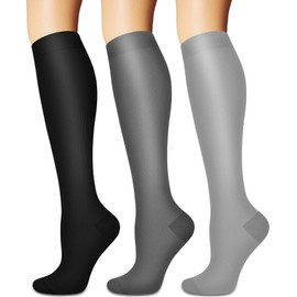 3 pares de calcetines de compresión, calcetines de compresión para mujeres y hombres, ideales para médicos, enfermería, correr, viajes, 17 Negro/Blanco/Negro, Grande - extra grande