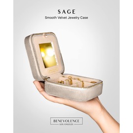 Benevolence LA Plush Velvet Jewelry Box | Travel Jewelry Case Organizer with Mirror | Featured in Oprah's Favorite Things | Best Gifts For Daughter, Girlfriend, Mom | Gifts For Her - Sage