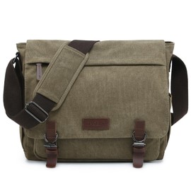 Dasein Large Vintage Canvas Messenger Shoulder Bag, Army Green, 15in Laptop Capacity