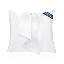 Federa per cuscino 60 x 60 cm, in raso molto morbido, set di 2, cura della pelle e dei capelli, federa 60 x 60 cm, colore: bianco naturale, 60 x 60 cm