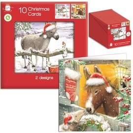 Tom Smith Giftmaker Pack 10 Square Christmas Cards 2 Festive Christmas Donkey Designs 14cm